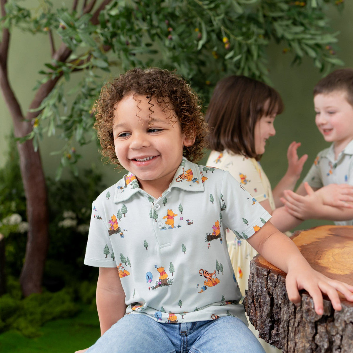 Toddler Short Sleeve Polo in Winnie the Pooh Hundred Acre Wood | Kyte Baby