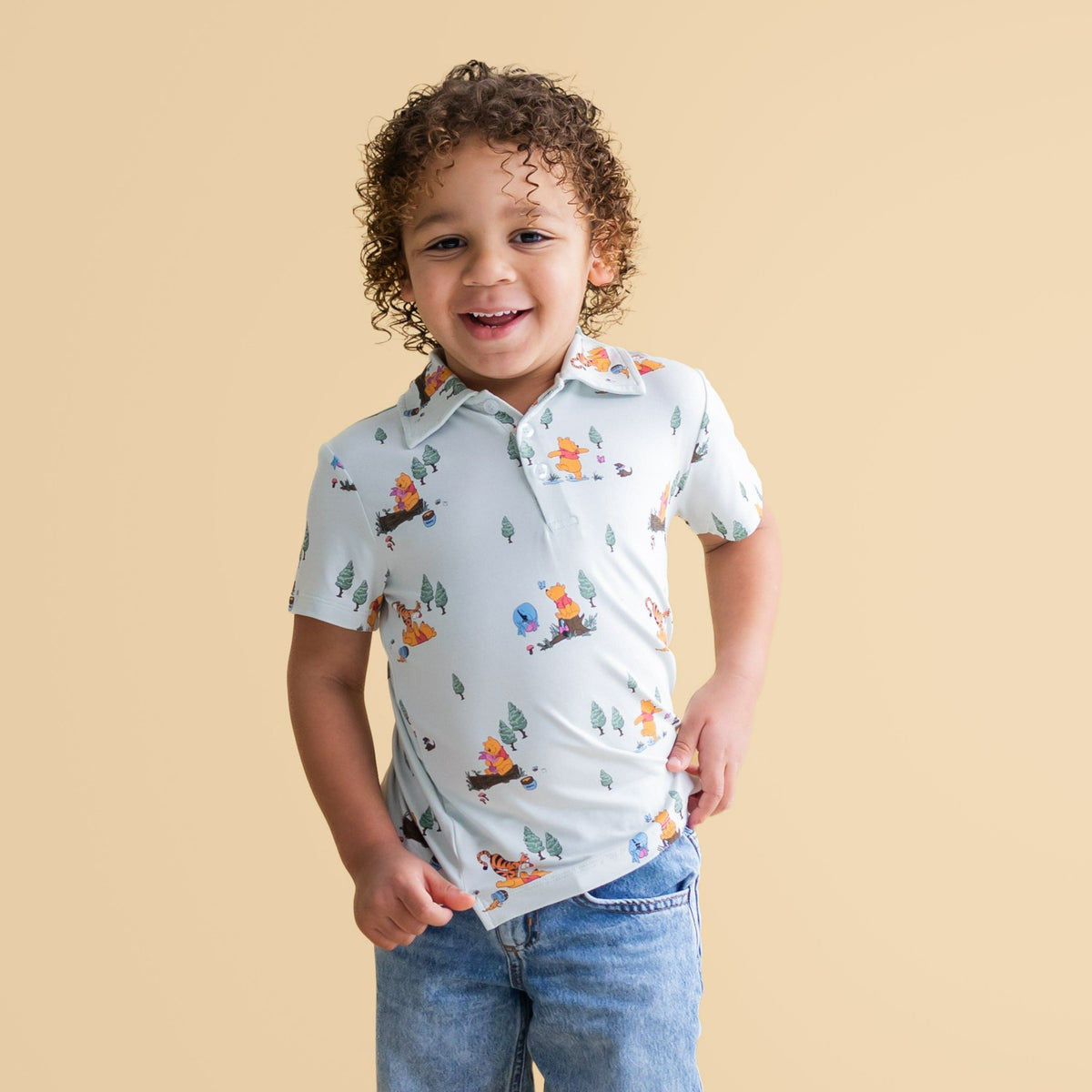 Toddler Short Sleeve Polo in Winnie the Pooh Hundred Acre Wood | Kyte Baby