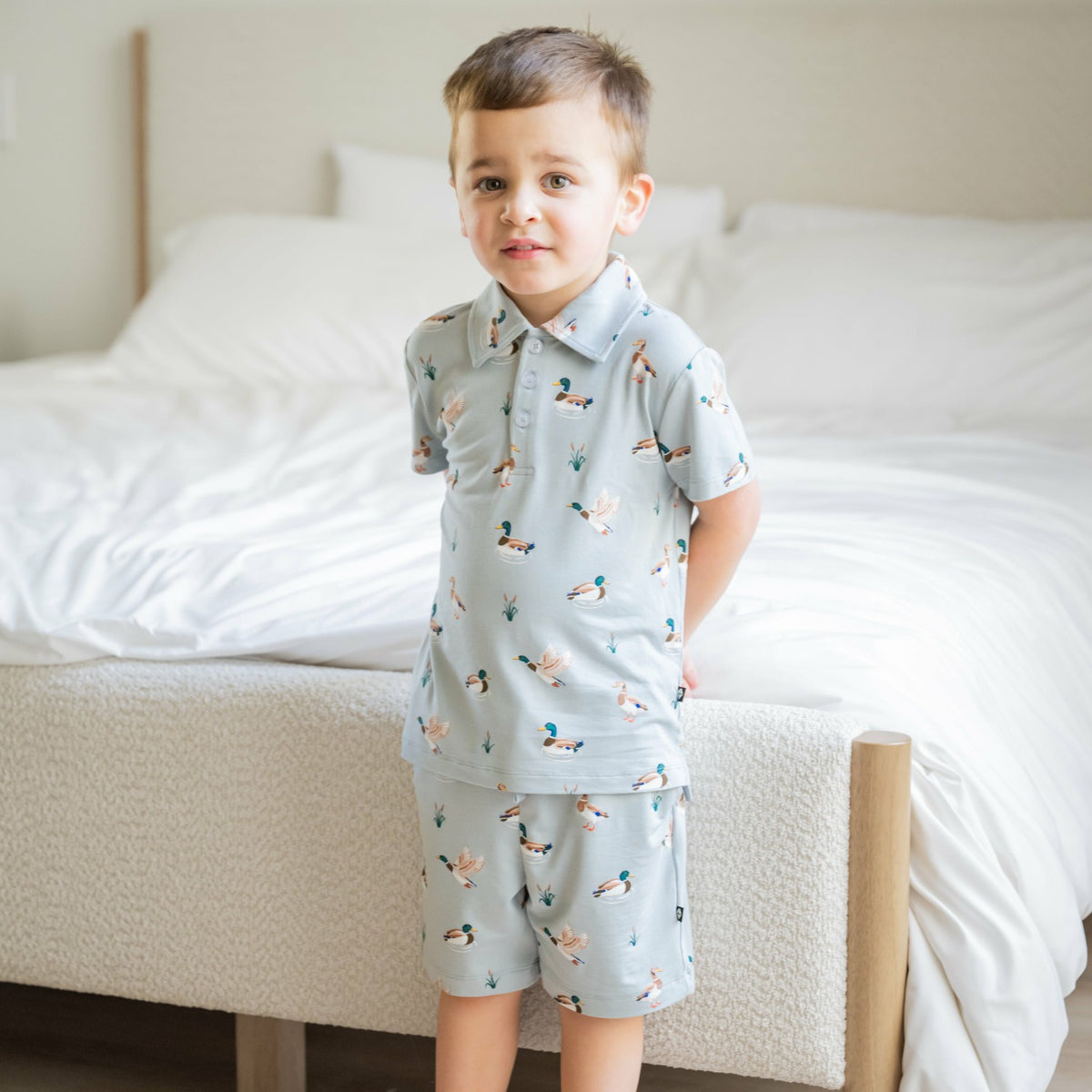 Toddler Short Sleeve Polo in Mallard Duck | Kyte Baby