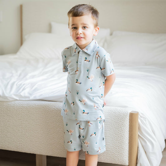 Toddler Short Sleeve Polo in Mallard Duck | Kyte Baby