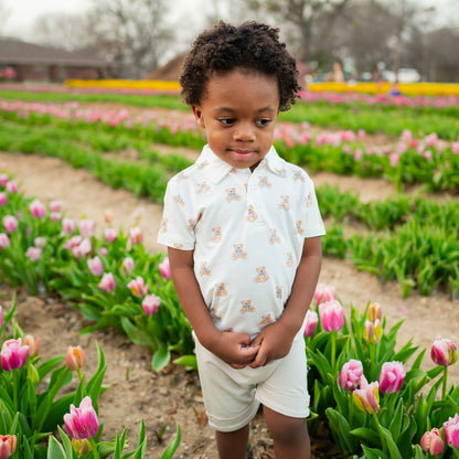 Toddler Short Sleeve Polo in Teddy Bear | Kyte Baby