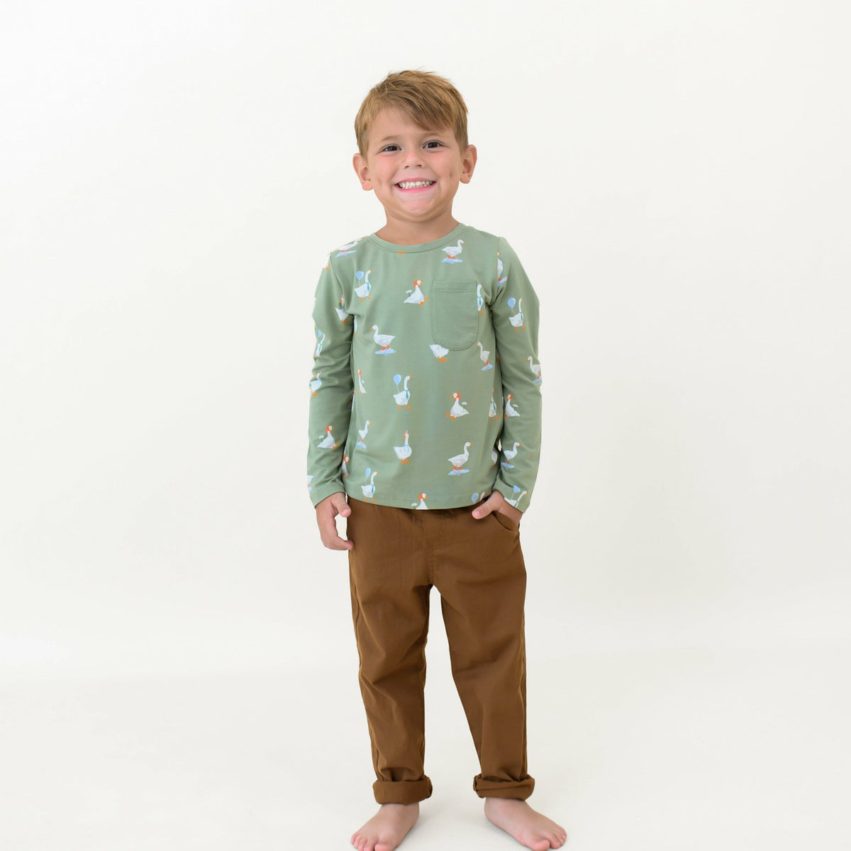 Long Sleeve Toddler Crew Neck Tee in Silly Goose | Kyte Baby