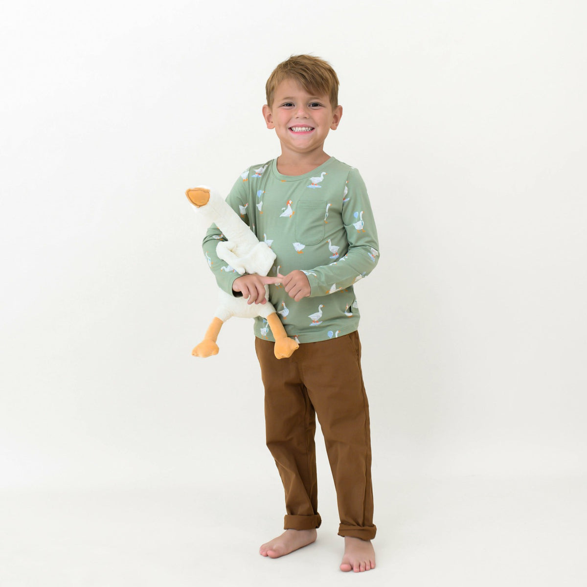 Long Sleeve Toddler Crew Neck Tee in Silly Goose | Kyte Baby