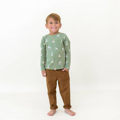 Long Sleeve Toddler Crew Neck Tee in Silly Goose | Kyte Baby