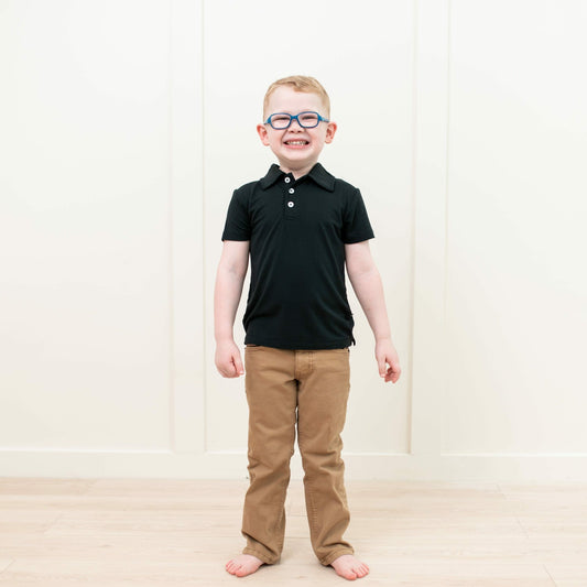 Toddler Bamboo Short Sleeve Polo in Midnight | Kyte Baby