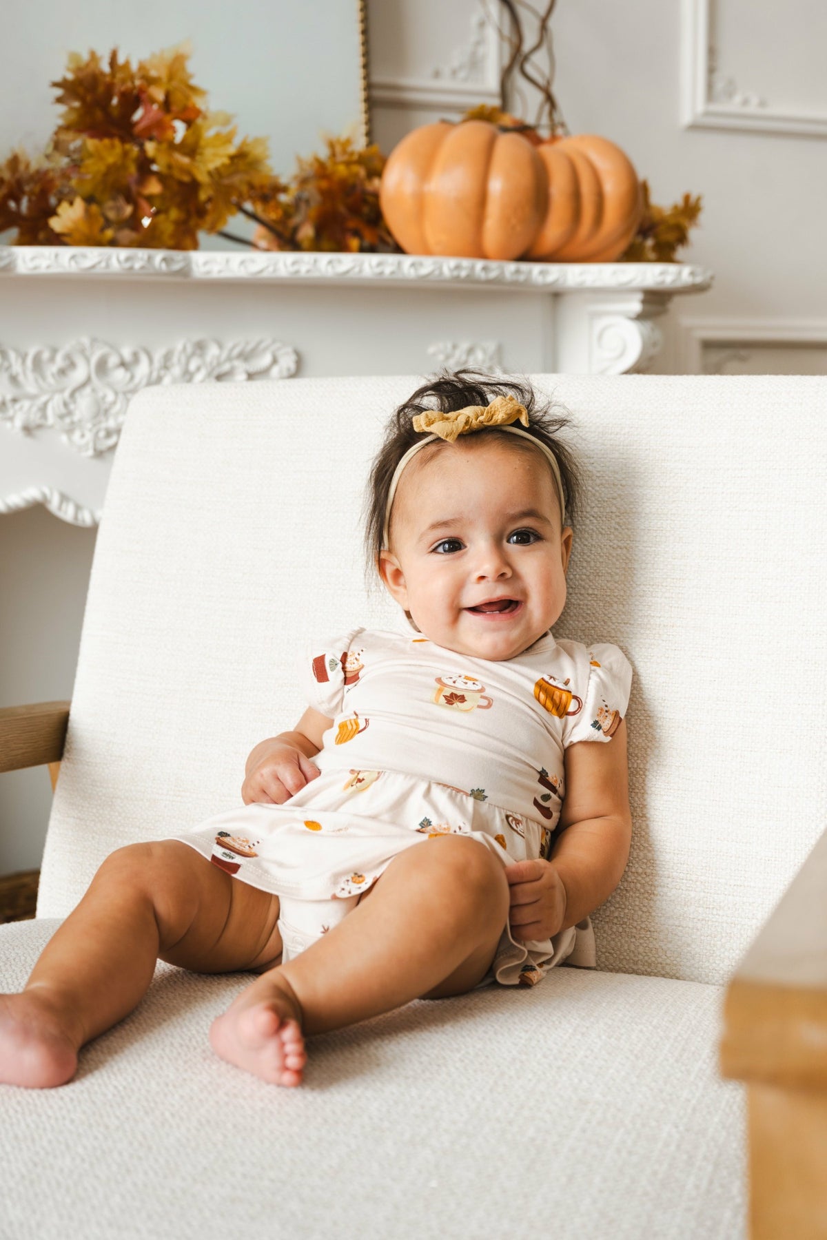 Twirl Bodysuit Dress in Pumpkin Spice Latte | Kyte Baby