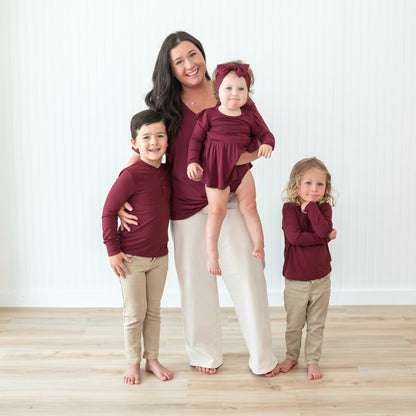 Long Sleeve Twirl Bodysuit Dress in Burgundy | Kyte Baby