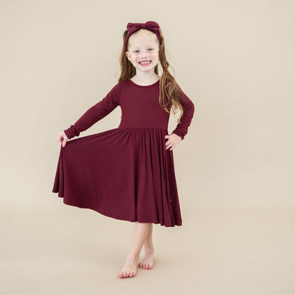 Long Sleeve Twirl Dress in Burgundy | Kyte Baby