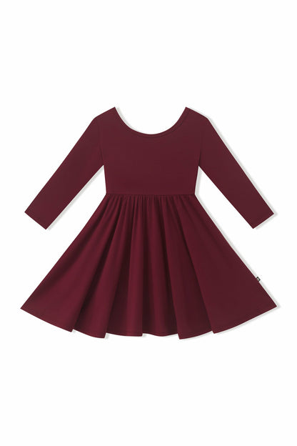 Long Sleeve Twirl Dress in Burgundy | Kyte Baby