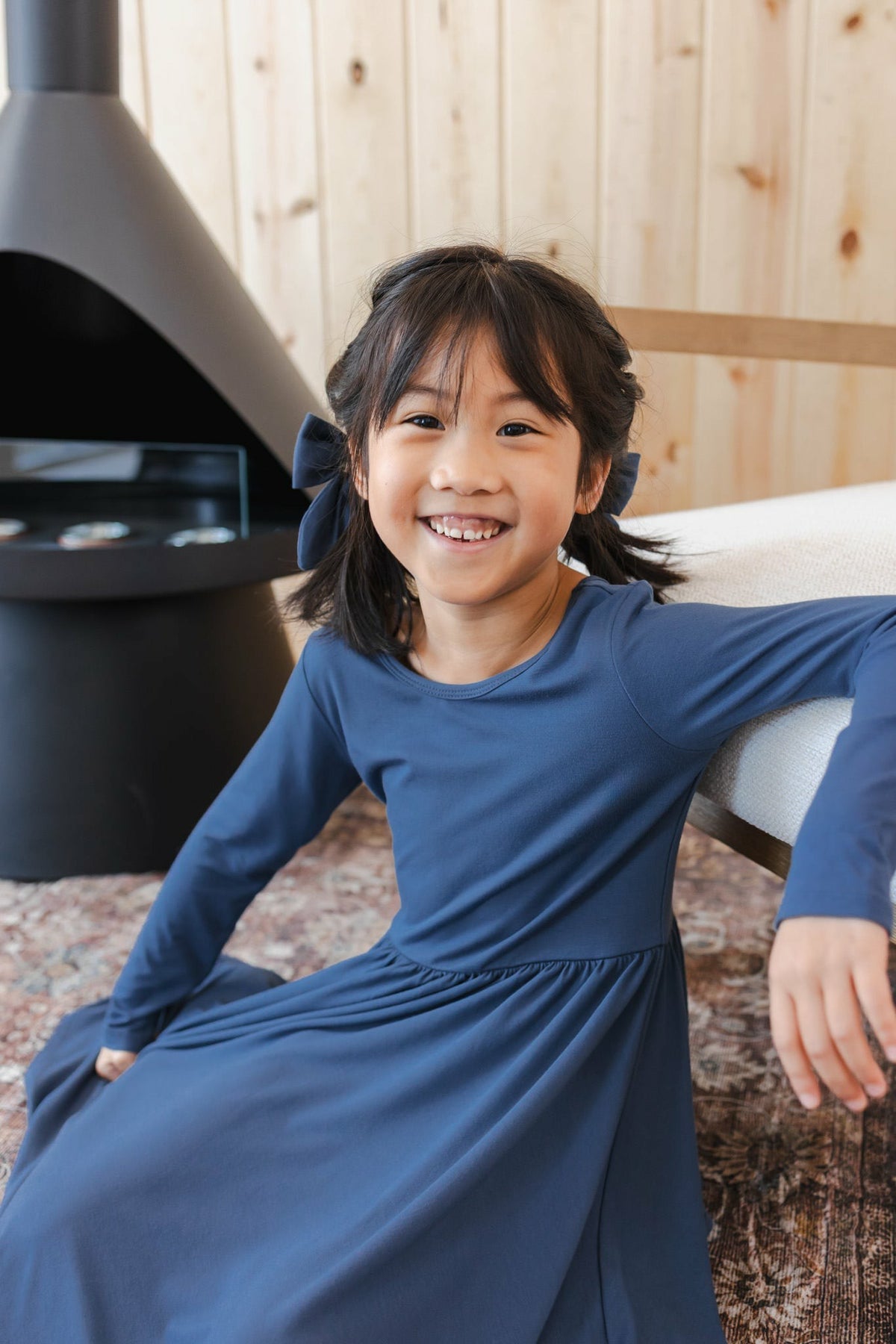 Long Sleeve Twirl Dress in Oxford | Kyte Baby