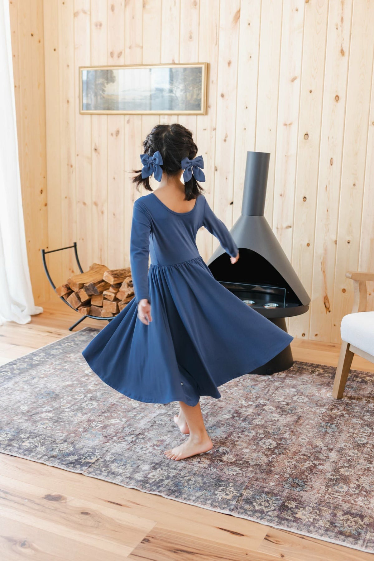 Long Sleeve Twirl Dress in Oxford | Kyte Baby