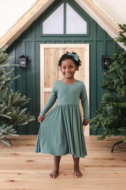 Long Sleeve Twirl Dress in Pine | Kyte Baby