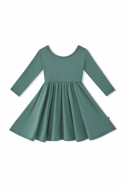 Long Sleeve Twirl Dress in Pine | Kyte Baby