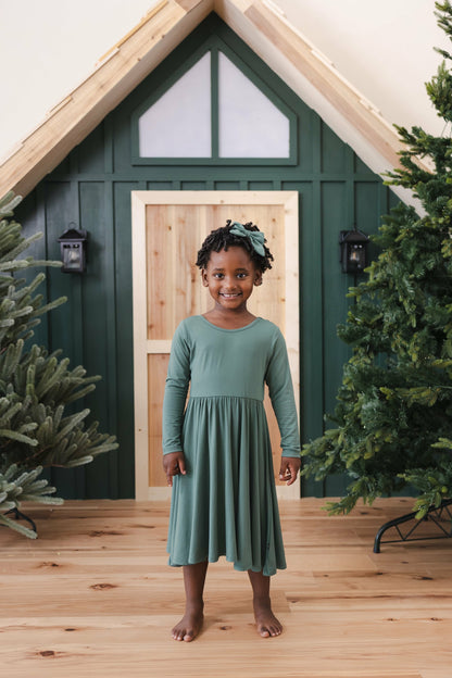 Long Sleeve Twirl Dress in Pine | Kyte Baby