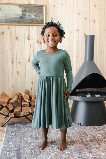 Long Sleeve Twirl Dress in Pine | Kyte Baby