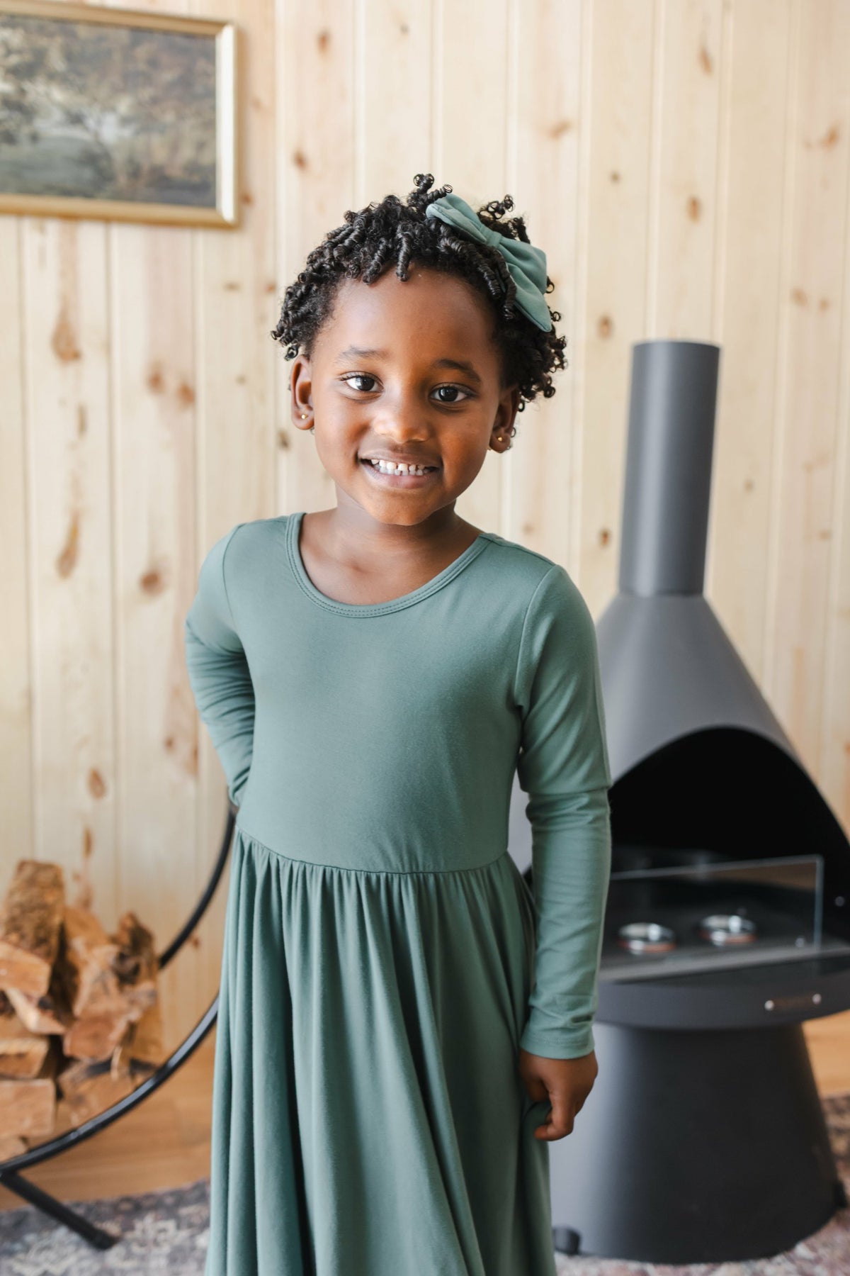 Long Sleeve Twirl Dress in Pine | Kyte Baby