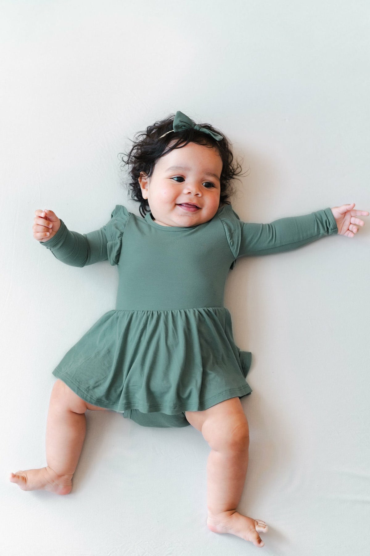 Long Sleeve Twirl Bodysuit Dress in Pine | Kyte Baby