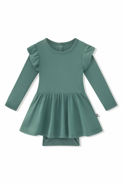 Long Sleeve Twirl Bodysuit Dress in Pine | Kyte Baby
