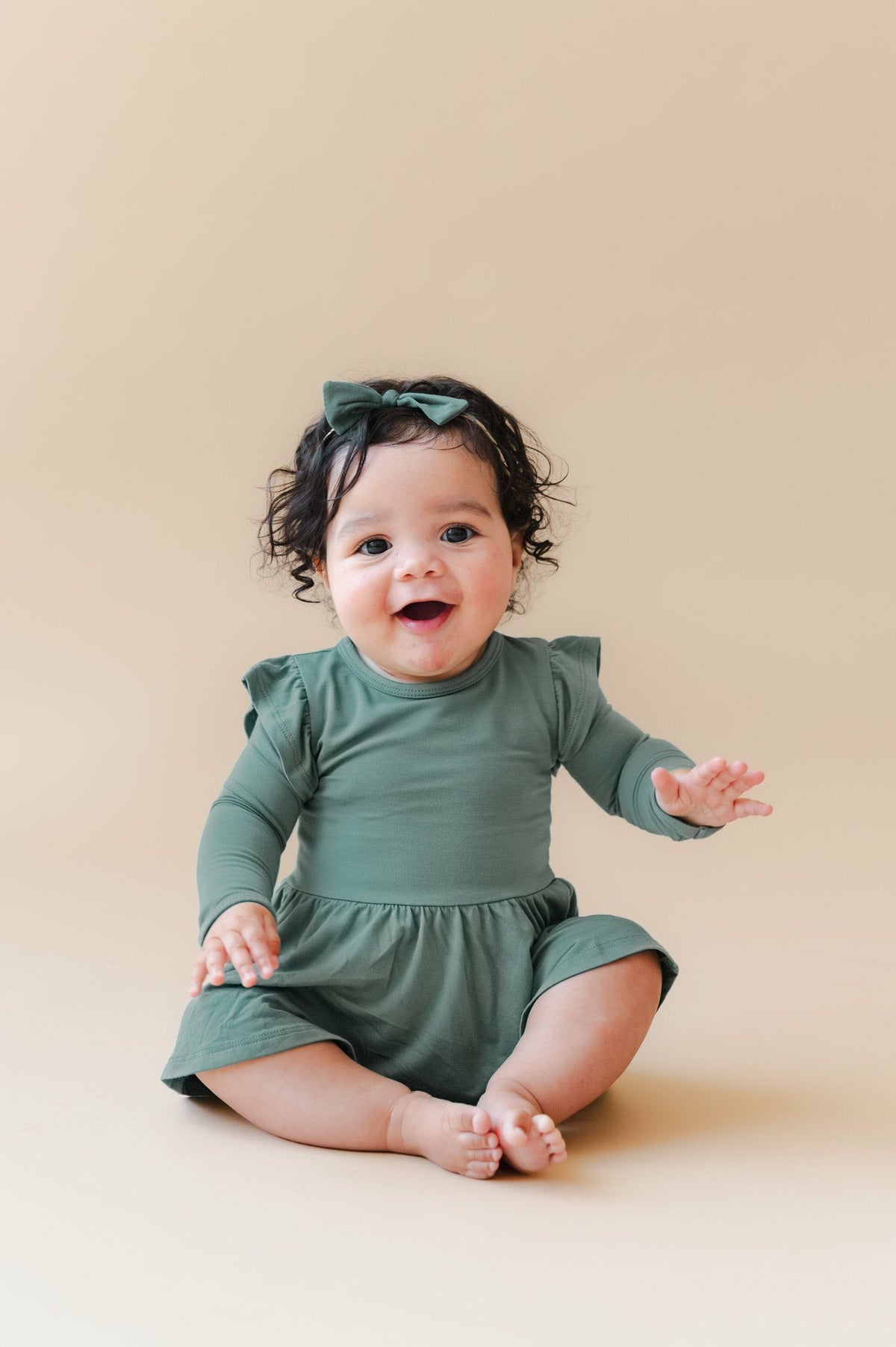 Long Sleeve Twirl Bodysuit Dress in Pine | Kyte Baby