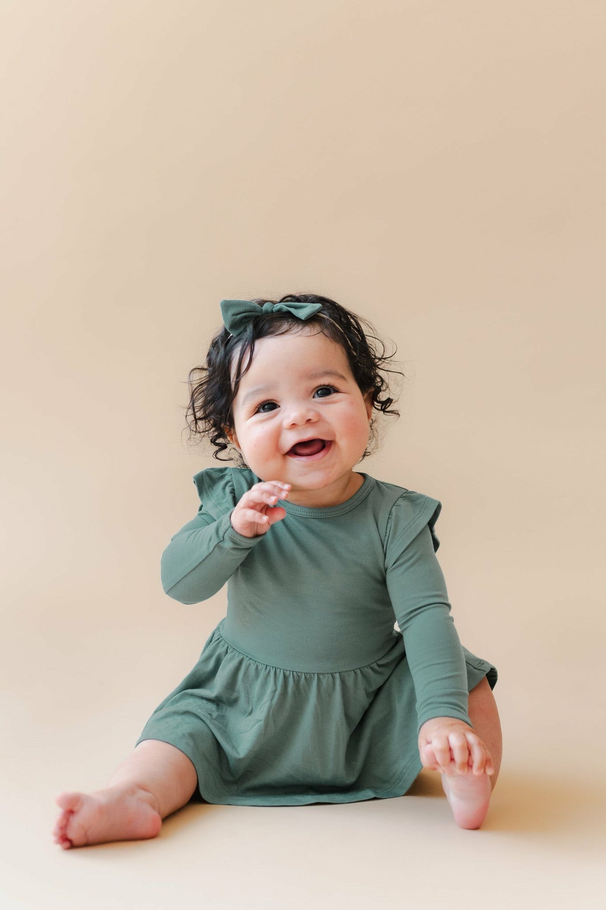 Long Sleeve Twirl Bodysuit Dress in Pine | Kyte Baby