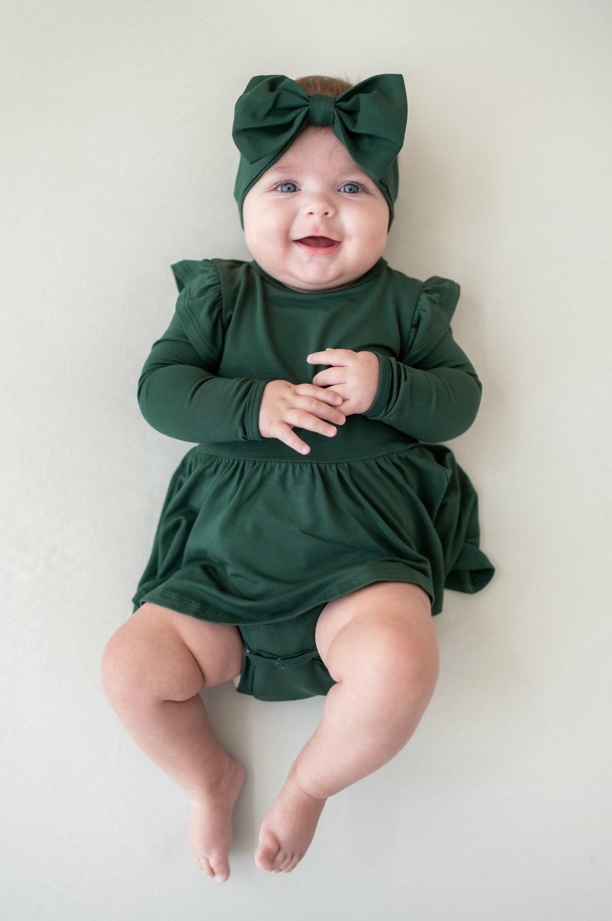 Long Sleeve Twirl Bodysuit Dress in Cypress | Kyte Baby