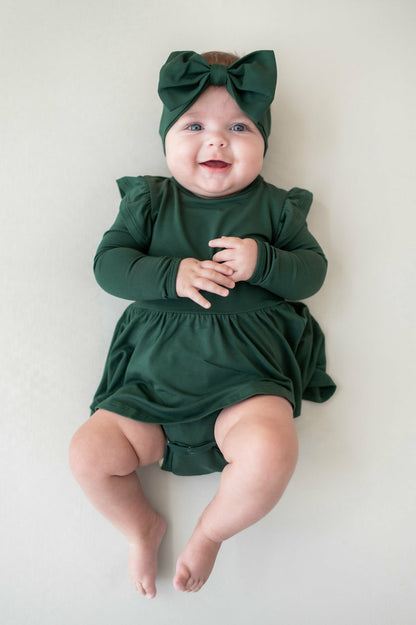 Long Sleeve Twirl Bodysuit Dress in Cypress | Kyte Baby