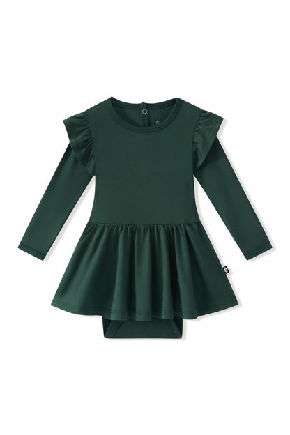 Long Sleeve Twirl Bodysuit Dress in Cypress | Kyte Baby