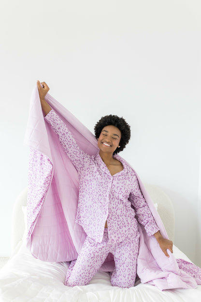 Adult Quilted Blanket in Thistle Leopard 2.5 | Kyte Baby