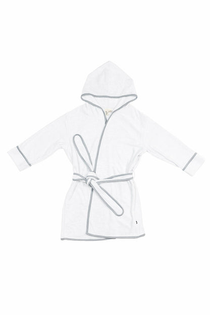 Hooded Bath Robe in Cloud with Storm Trim | Kyte Baby