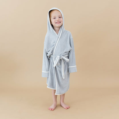 Hooded Bath Robe in Storm with Cloud Trim | Kyte Baby