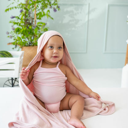 Hooded Infant Bath Towel in Blush | Kyte Baby