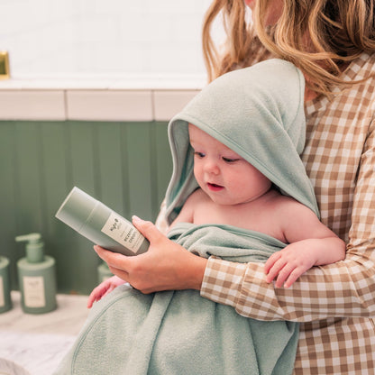 Hooded Infant Bath Towel in Sage | Kyte Baby