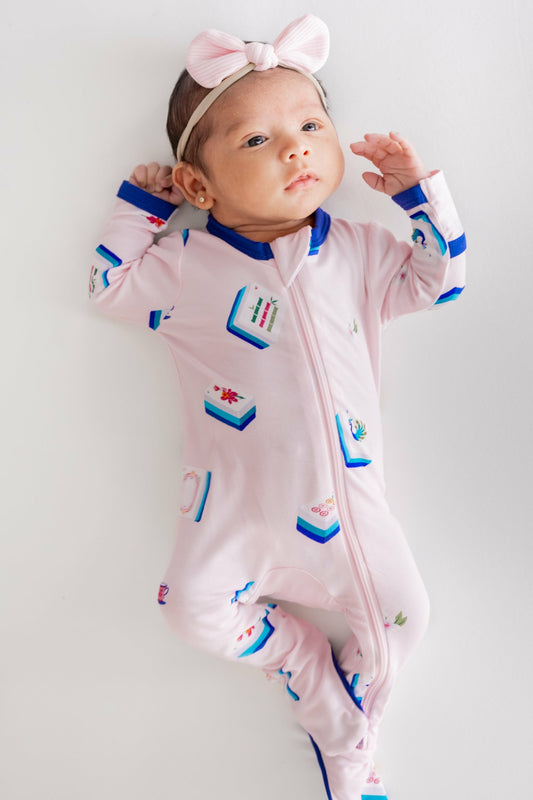 Zippered Footie in Sakura Mahjong | Kyte Baby