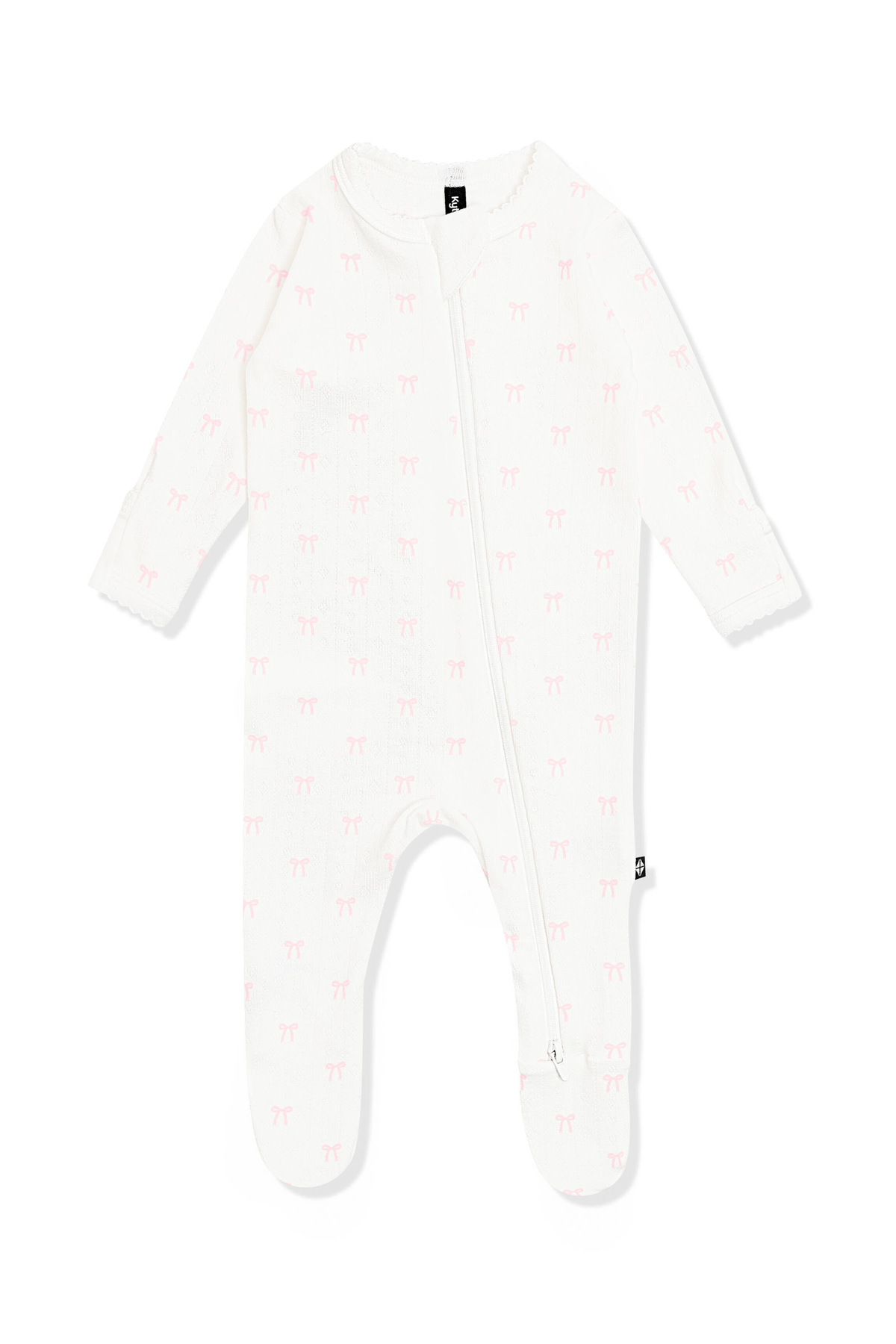Pointelle Zippered Footie in Sweet Pink Bow | Kyte Baby