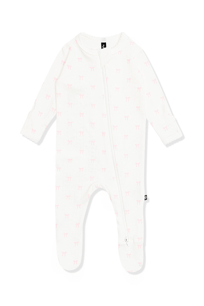 Pointelle Zippered Footie in Sweet Pink Bow | Kyte Baby
