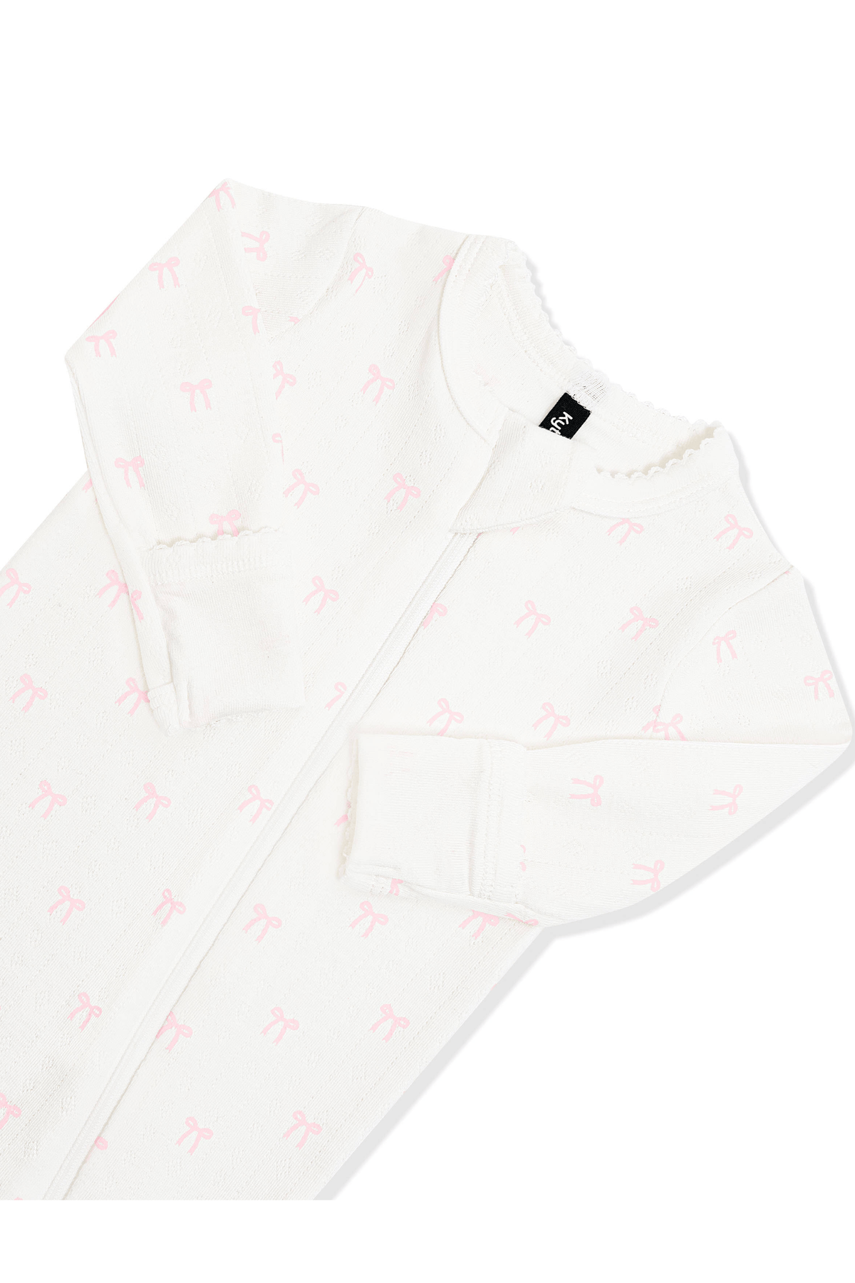 Pointelle Zippered Footie in Sweet Pink Bow | Kyte Baby