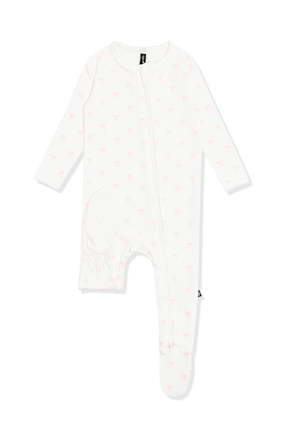 Pointelle Zippered Footie in Sweet Pink Bow | Kyte Baby