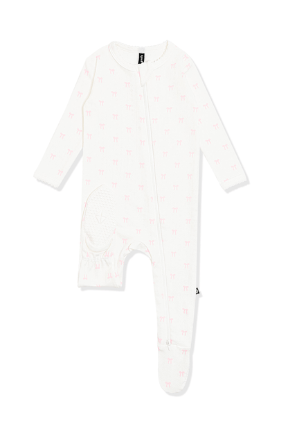 Pointelle Zippered Footie in Sweet Pink Bow | Kyte Baby