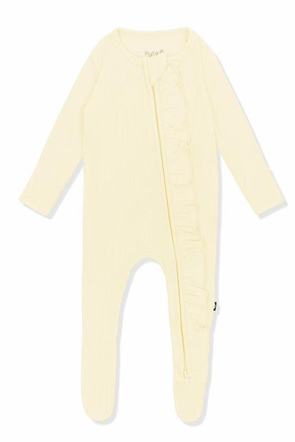 Ribbed Ruffle Zipper Footie in Chamomile | Kyte Baby