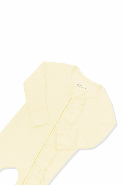 Ribbed Ruffle Zipper Footie in Chamomile | Kyte Baby