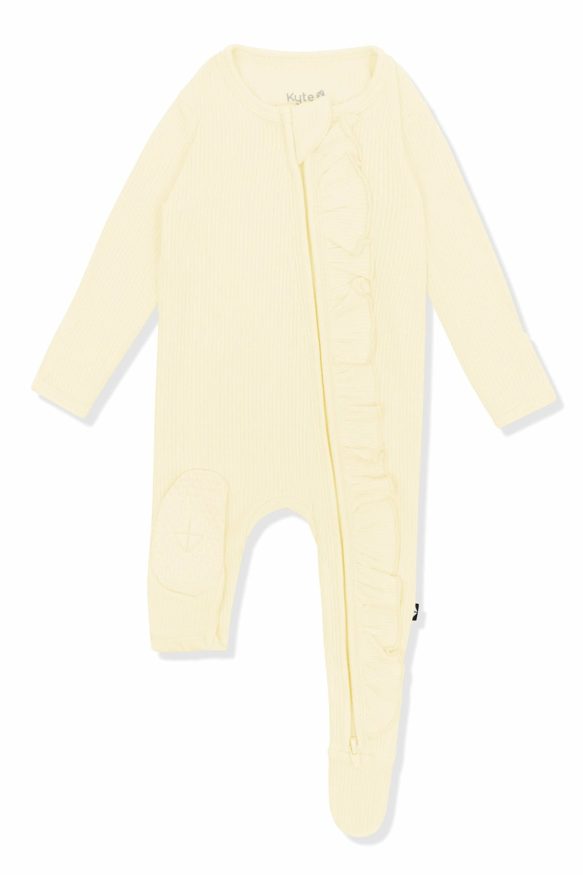 Ribbed Ruffle Zipper Footie in Chamomile | Kyte Baby