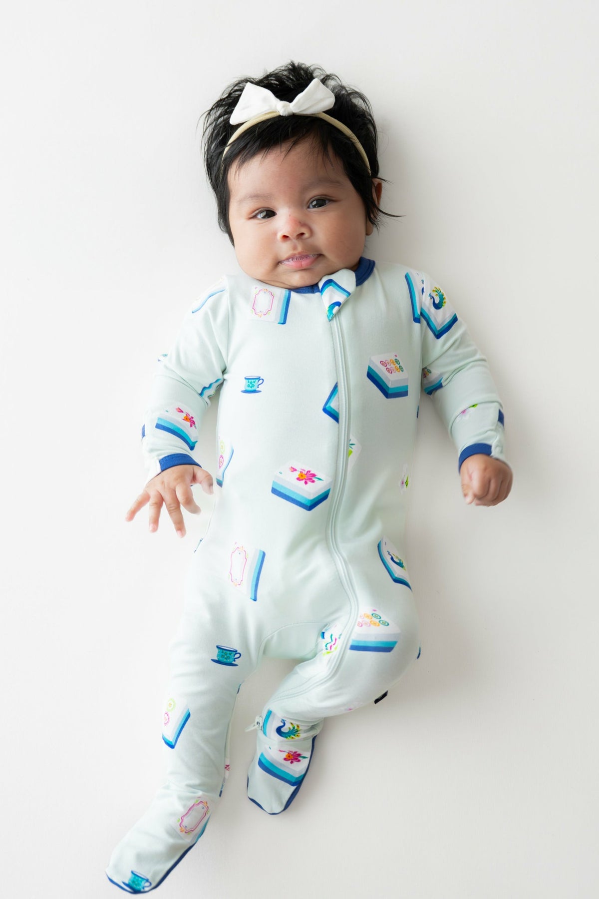 Zippered Footie in Dew Mahjong | Kyte Baby