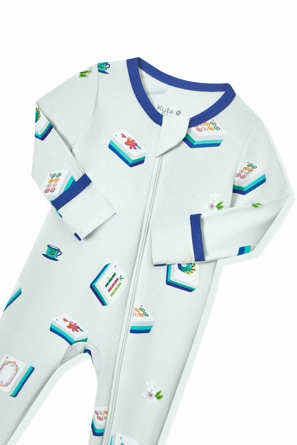 Zippered Footie in Dew Mahjong | Kyte Baby