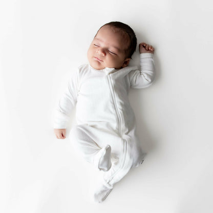 Pointelle Zippered Footie in Cloud | Kyte Baby