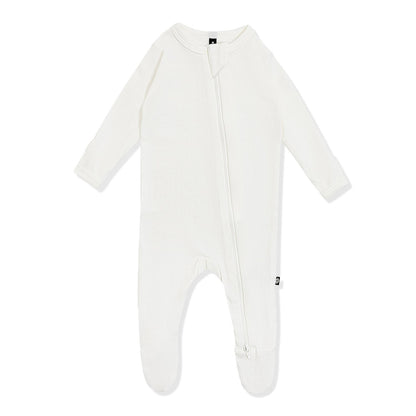 Pointelle Zippered Footie in Cloud | Kyte Baby