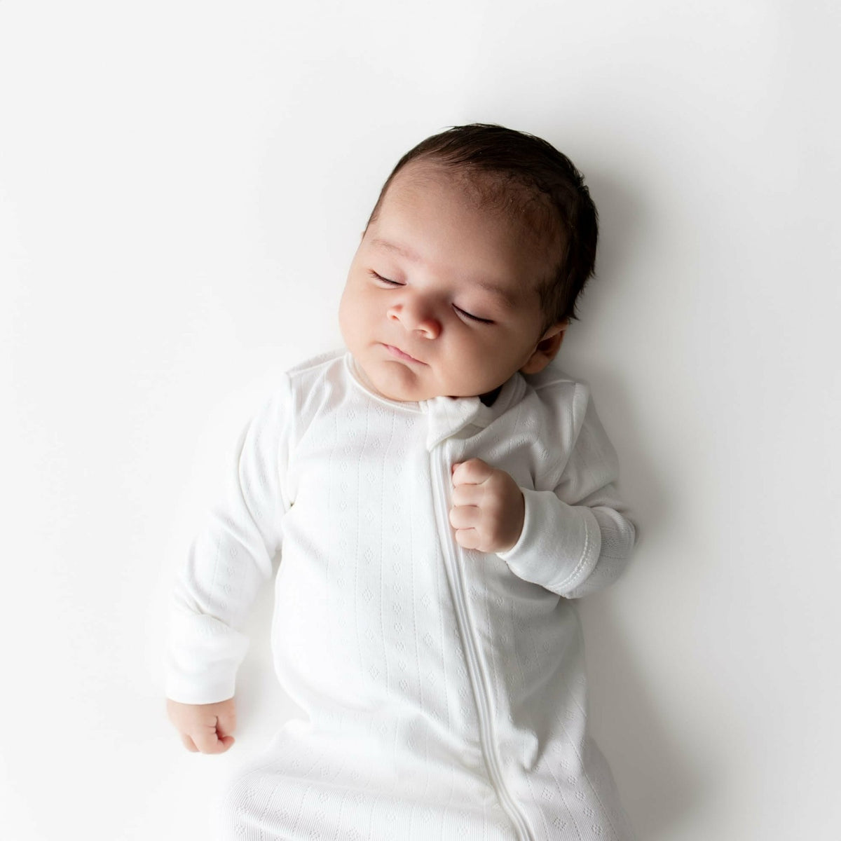 Pointelle Zippered Footie in Cloud | Kyte Baby