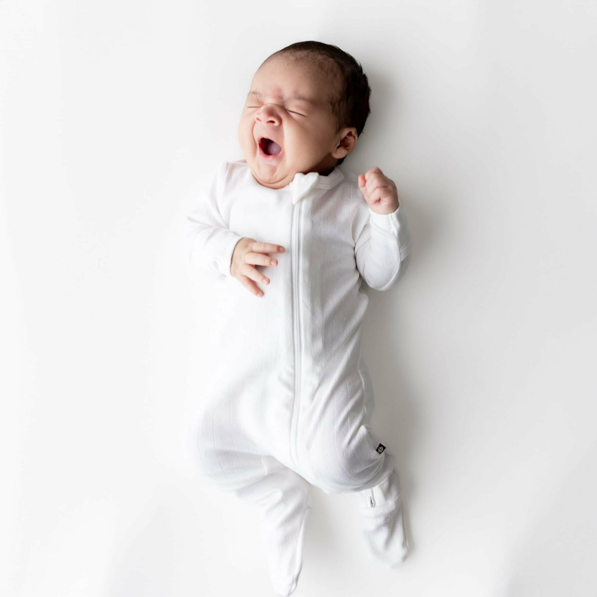 Pointelle Zippered Footie in Cloud | Kyte Baby