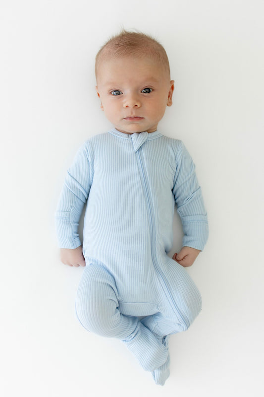 Ribbed Zipper Footie in Breeze | Kyte Baby