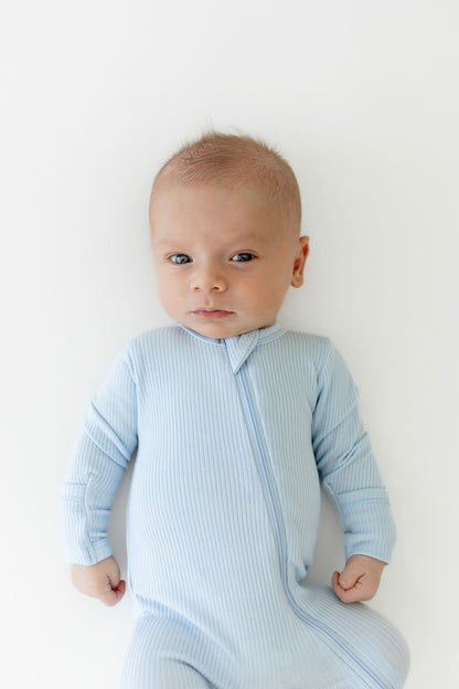 Ribbed Zipper Footie in Breeze | Kyte Baby