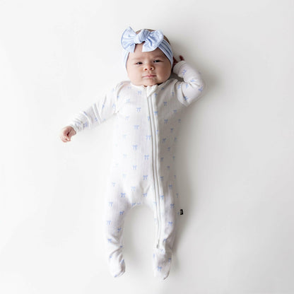 Pointelle Zippered Footie in Sweet Blue Bow | Kyte Baby